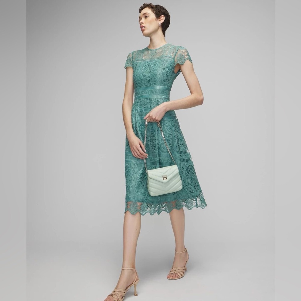 WHBM EMBROIDERED LACE FIT & FLARE DRESS - Picture 2 of 13